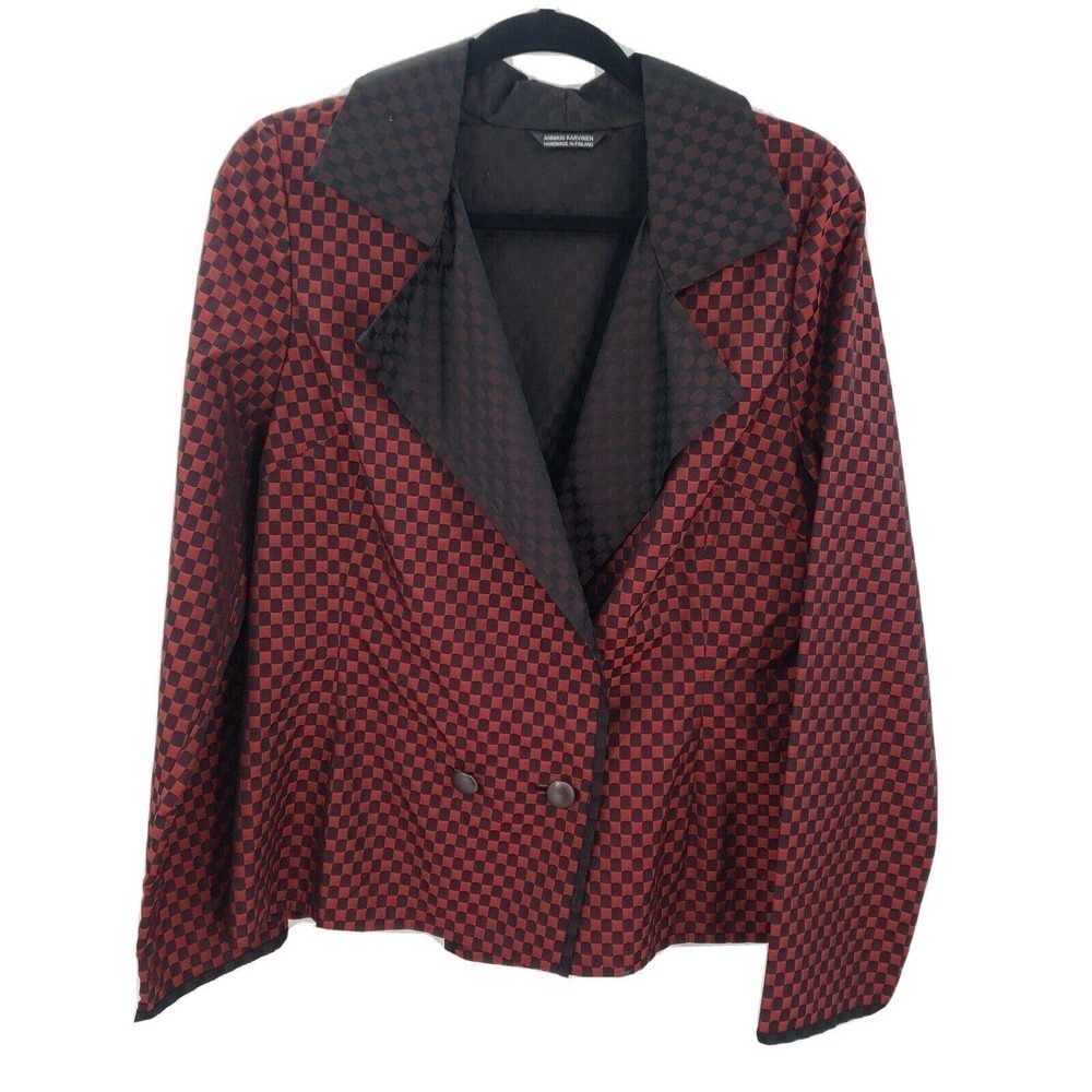 Annikki Karvinen checked jacket womens medium red black retro 80's handmade